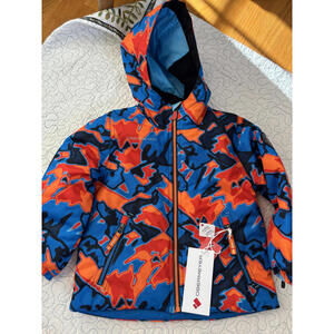 Obermeyer Kids' Size 4 Asher Jacket - Blue and Orange Camouflage Pattern